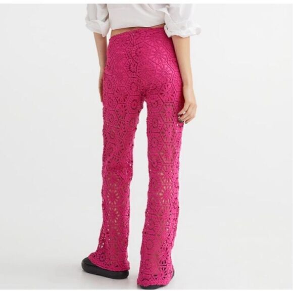 H&M straight leg crocheted hot pink pants size L - Picture 5 of 16
